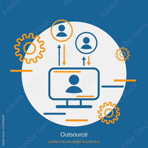 Outsource, distant work flat design style vector concept illustration