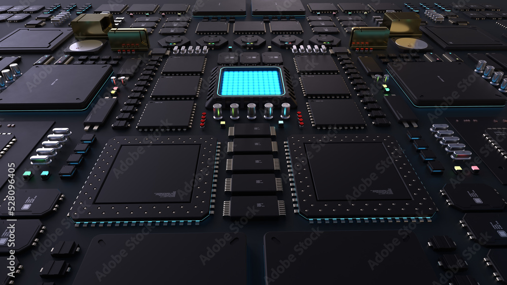 Fototapeta premium components of computing power on a chip . the concept of next-generation computer technology