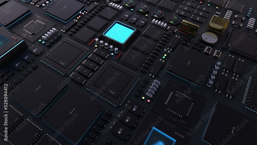 Fototapeta premium components of computing power on a chip . the concept of next-generation computer technology