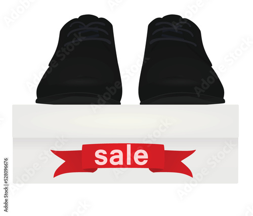 Shoe on shoe box with sale notice. vector