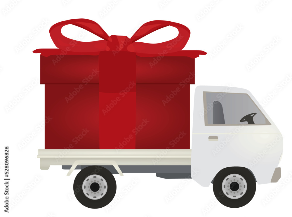 Truck delivers gift. vector illustration Truck delivers gift. vector illustration