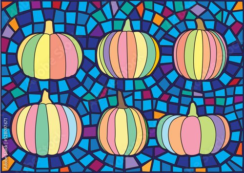 Pumpkin fruit stained glass mosaic blur design and pattern background illustration vector