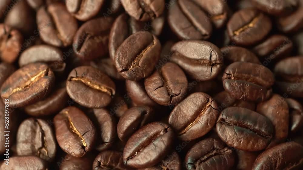 Roasted coffee beans, the smoke comes from the coffee beans. All elements will slowly move around the camera. Roasted coffee beans, the smoke comes from the coffee beans. All elements will slowly move around the camera.