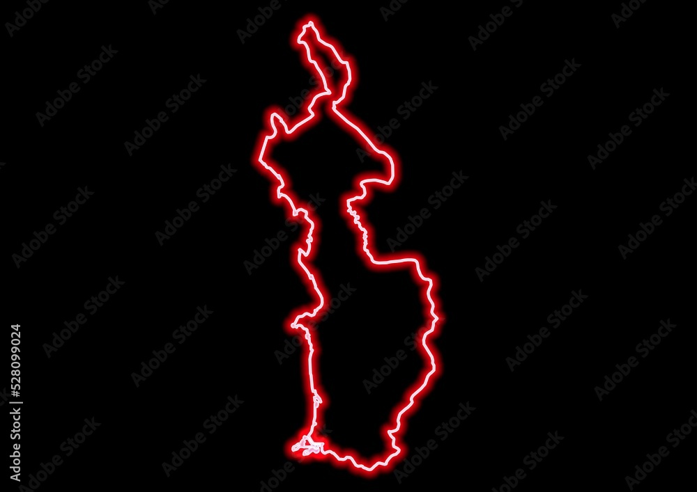 Red glowing neon map of Chocó Colombia on black background. Red glowing neon map of Chocó Colombia on black background.