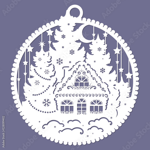 Template for laser cutting. For the design of Christmas, New Year cards, invitations, decorations, interior elements. For cutting any material. Vector.