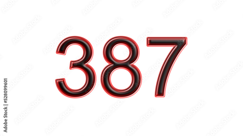 red 387 number 3d effect white background red 387 number 3d effect white background