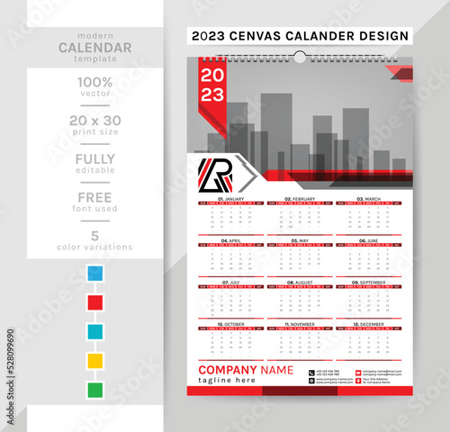 creative Elegant wall Calendar template for the 2023 year. Planner diary in a minimalist and unique shape 2 theme colorwork style, black and others. Week Starts Sunday and Set of 12 months 12 pages.