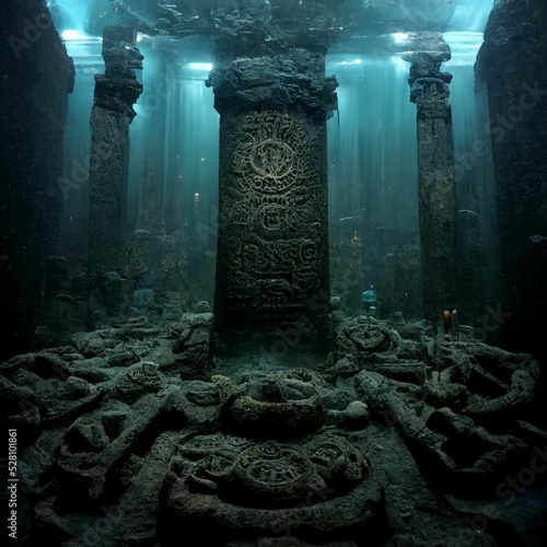 Fényképezés ancient stone pillars under water