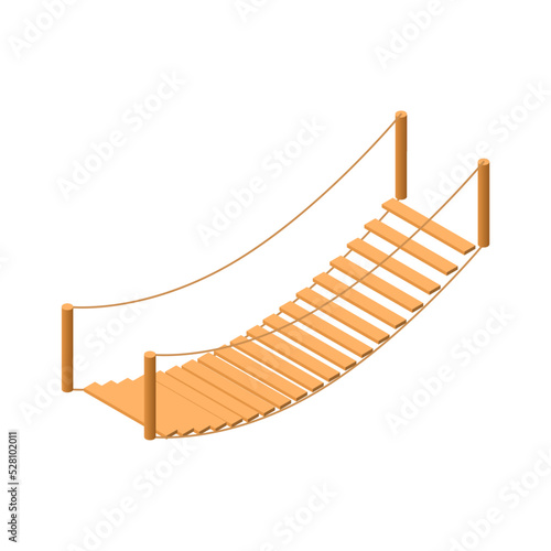 Abstract Isometric 3D Suspension Bridge Town City Urban Infrastructure Isolated Vector Design Style