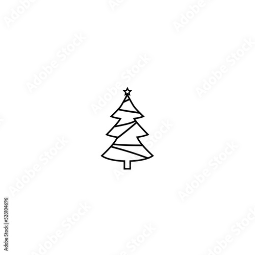Christmas tree isolated on white background outline icon.