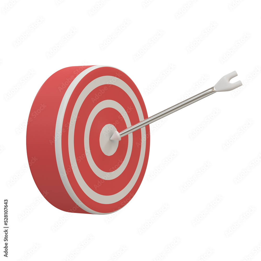 red dart on a target 3d render