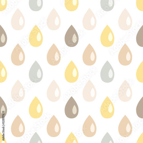 Seamless pattern with raindrops in neutral, Autumn colours, isolated on white background. Scandinavian, Boho design. Thanksgiving, Fall, celebration,baby shower, nursery decoration.
