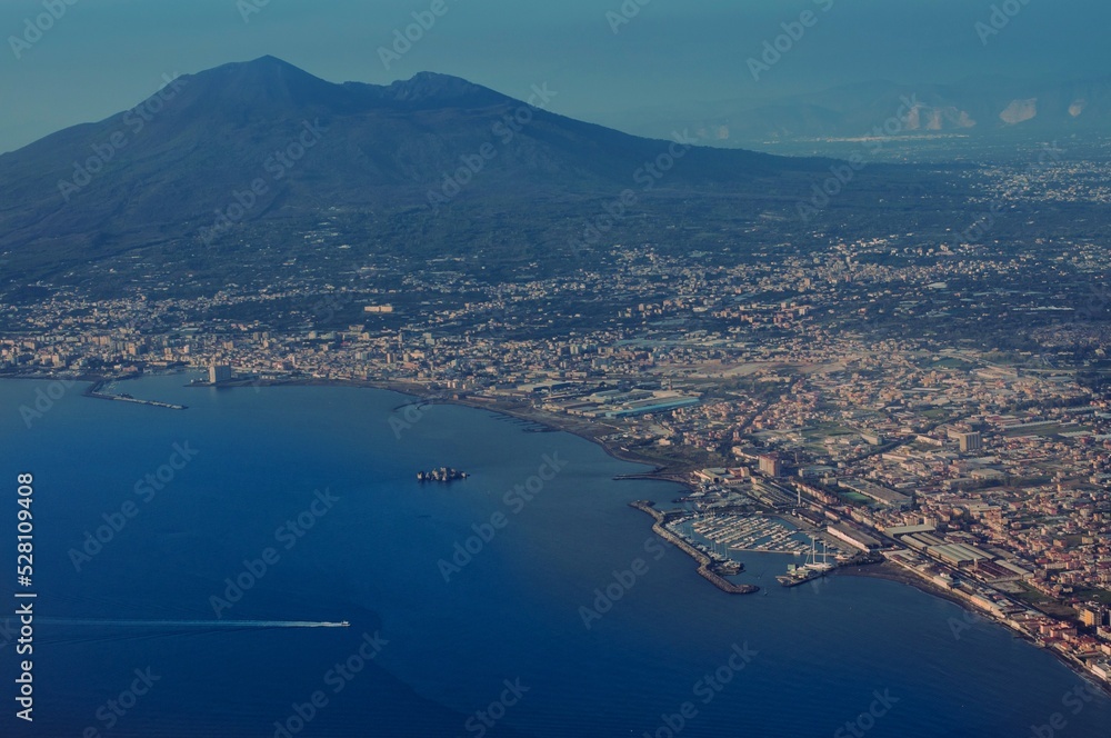 Napoli and Vesuvius, aerial view of seaside