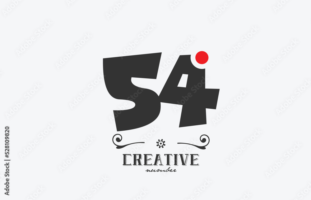 grey 54 number logo icon design with red dot. Creative template for company and business grey 54 number logo icon design with red dot. Creative template for company and business