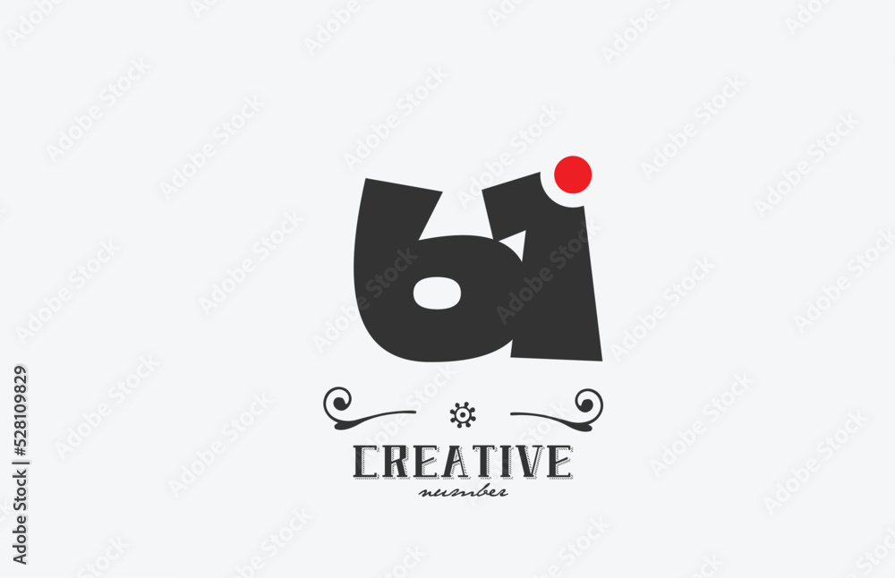 grey 61 number logo icon design with red dot. Creative template for company and business grey 61 number logo icon design with red dot. Creative template for company and business