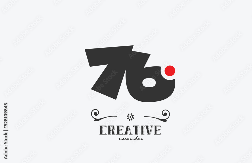 grey 76 number logo icon design with red dot. Creative template for company and business grey 76 number logo icon design with red dot. Creative template for company and business