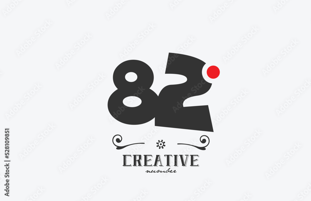 grey 82 number logo icon design with red dot. Creative template for company and business