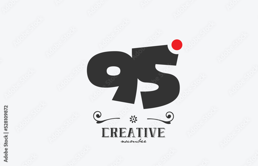 grey 95 number logo icon design with red dot. Creative template for company and business grey 95 number logo icon design with red dot. Creative template for company and business