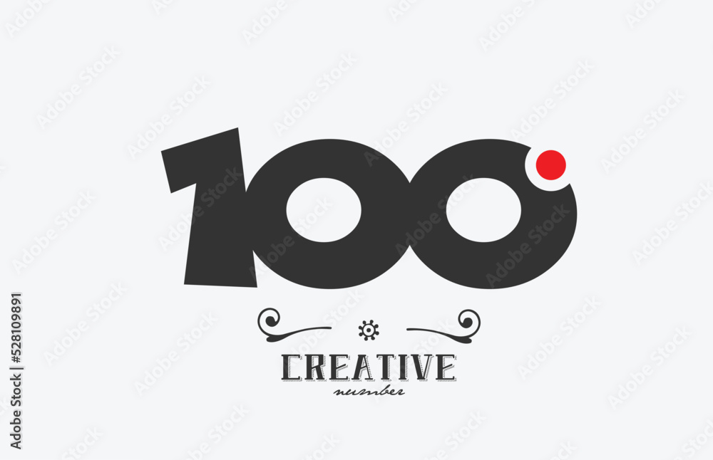 grey 100 number logo icon design with red dot. Creative template for company and business grey 100 number logo icon design with red dot. Creative template for company and business