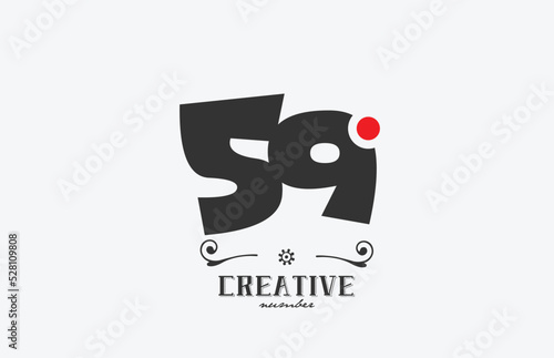 grey 59 number logo icon design with red dot. Creative template for company and business