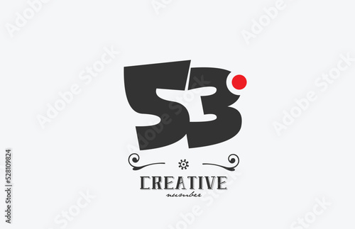 grey 53 number logo icon design with red dot. Creative template for company and business