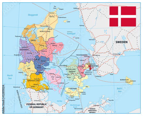 Denmark - Highly detailed editable political map