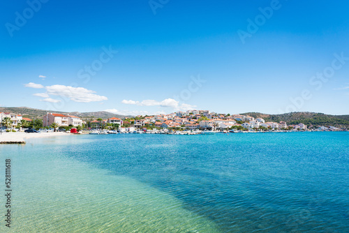 Rogoznica, Dalmatia in Croatia. Beautiful beach in the famous little touristic town.