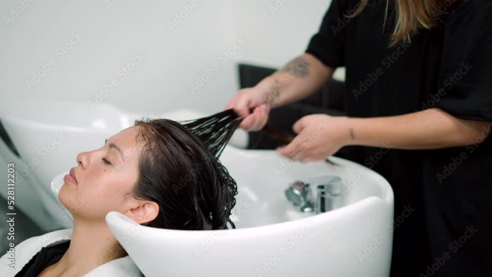 Hairdresser Washing Woman's Hair In Salon Hairdresser Washing Woman's Hair In Salon