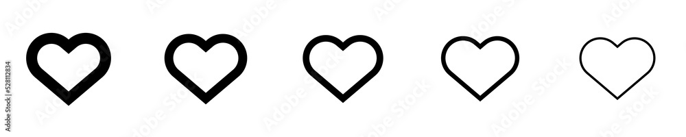 Conjunto de icono de corazones negros de estilo descendente de la línea del grosor Conjunto de icono de corazones negros de estilo descendente de la línea del grosor