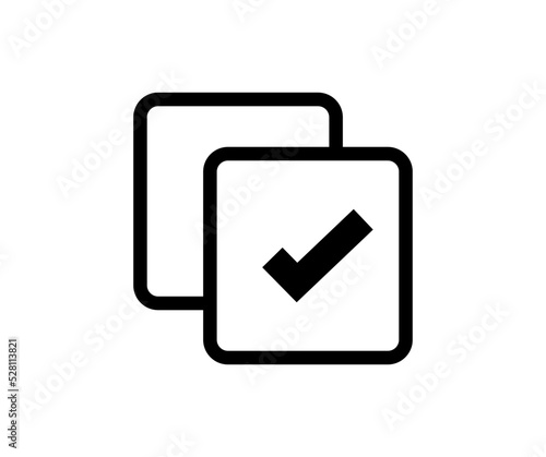 Simple Flat Copy Paste check mark linear concept logo design. Approved, Tick checkmark check list button vector design and illustration.
