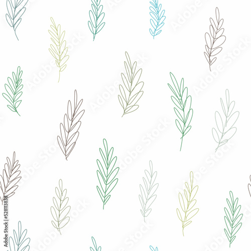 Vector pattern of leaves and branches drawn by hand in the style of a doodle line.