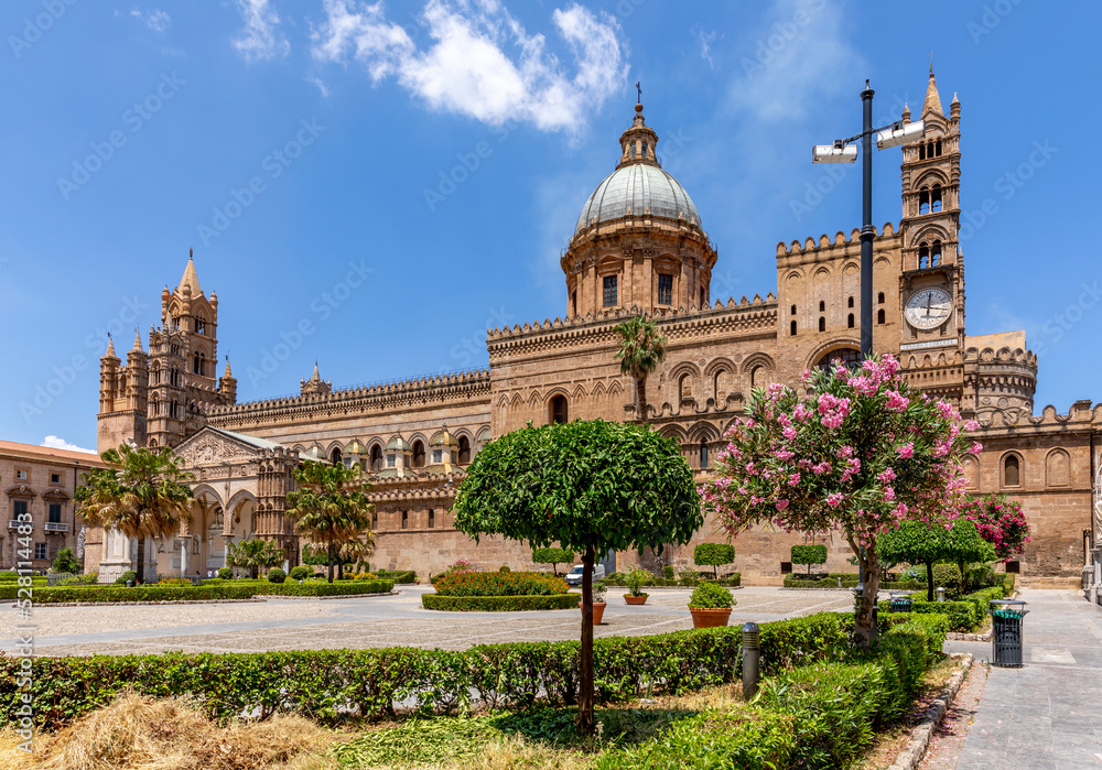 Palermo, Italy: July 6, 2020: Palermo Cathedral is the cathedral church of the Roman Catholic Archdiocese of Palermo, located in Palermo, Sicily, southern Italy.
