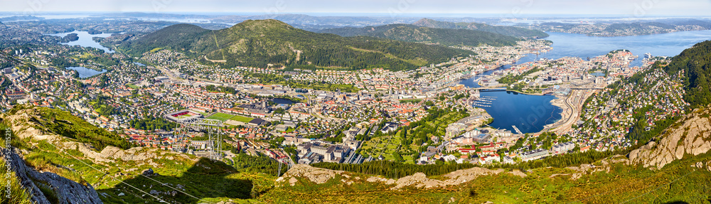 Panoramic aerial view of Bergen at summer, Norway Panoramic aerial view of Bergen at summer, Norway