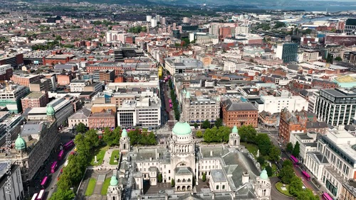 Aerial video of Belfast City Hall City Centre Northern Ireland  08-08-22 photo