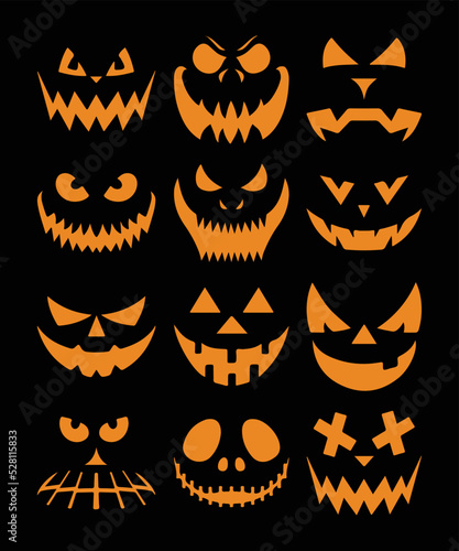 Happy Halloween Pumpkin Face , Scary 12 Pumpkin Face Print Template