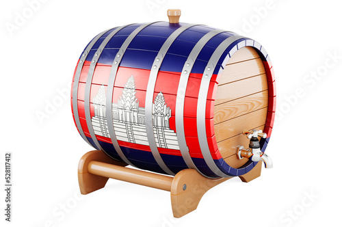 Wooden barrel with Cambodian flag  3D rendering