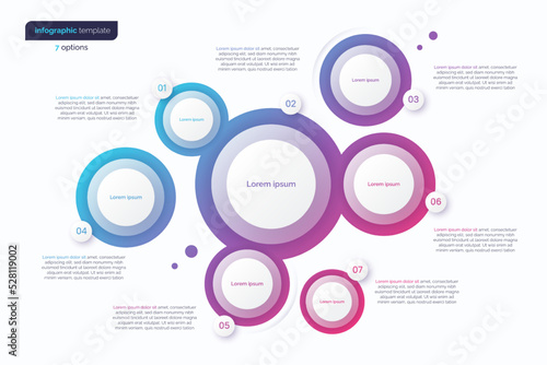 Abstract vector gradient minimalistic infographic template composed of 7 circles
