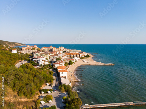 Fototapeta Naklejka Na Ścianę i Meble -  Drone aerial view of the Black Sea beach in Elenite. Popular summer resort in Bulgaria