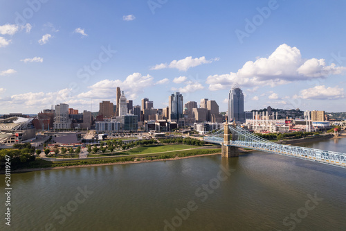 Cincinnati  Ohio  USA.  View of the city skyline from above the Ohio River.
