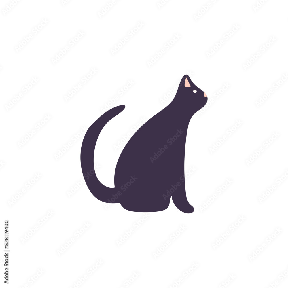 Naklejka premium Cute cartoon black cat vector illustration in flat style.