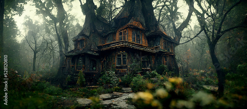 Fotografia fantasy horror house in the woods cinematic wallpaper Digital Art Illustration P