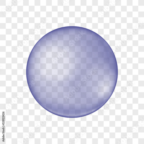 Glossy purple bubble on transparent background. Trendy very peri droplet, crystal pearl, cosmetic oil ball. Vector realistic illustration.