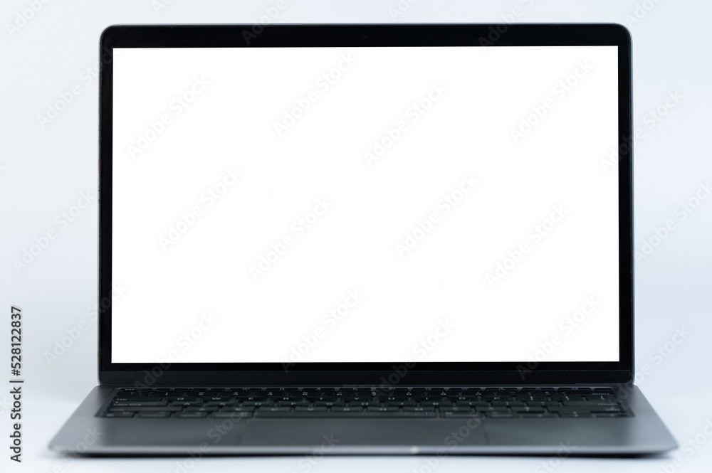 Slim gray laptop front view Slim gray laptop front view