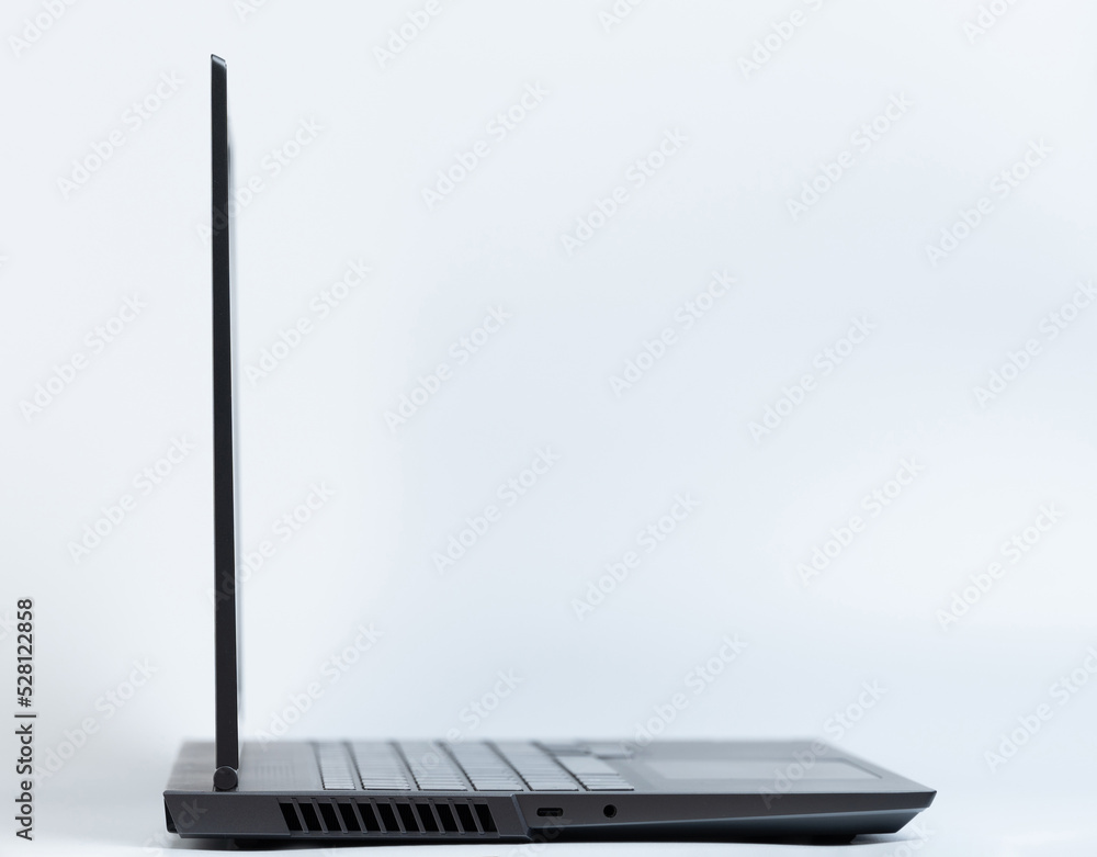 Open laptop side view Open laptop side view