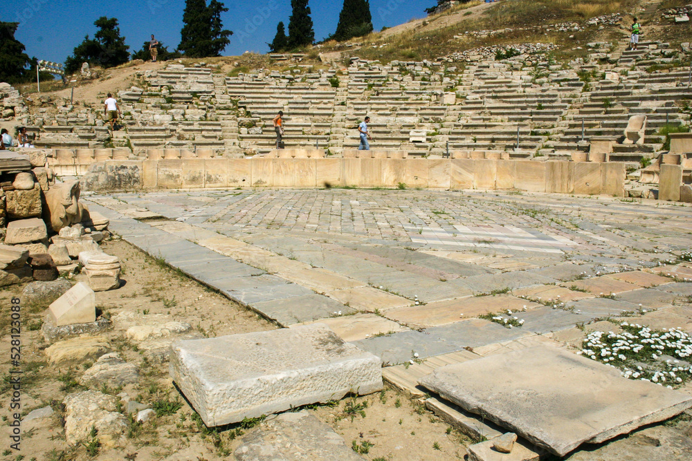 Delphi Greece looking at the Outdoor Amphitheater from the Stage