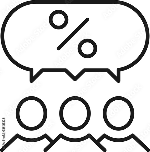 People, staff, speech bubble concept. Vector line icon for web sites, stores, online courses etc. Sign of percent inside of speech bubble over group of people