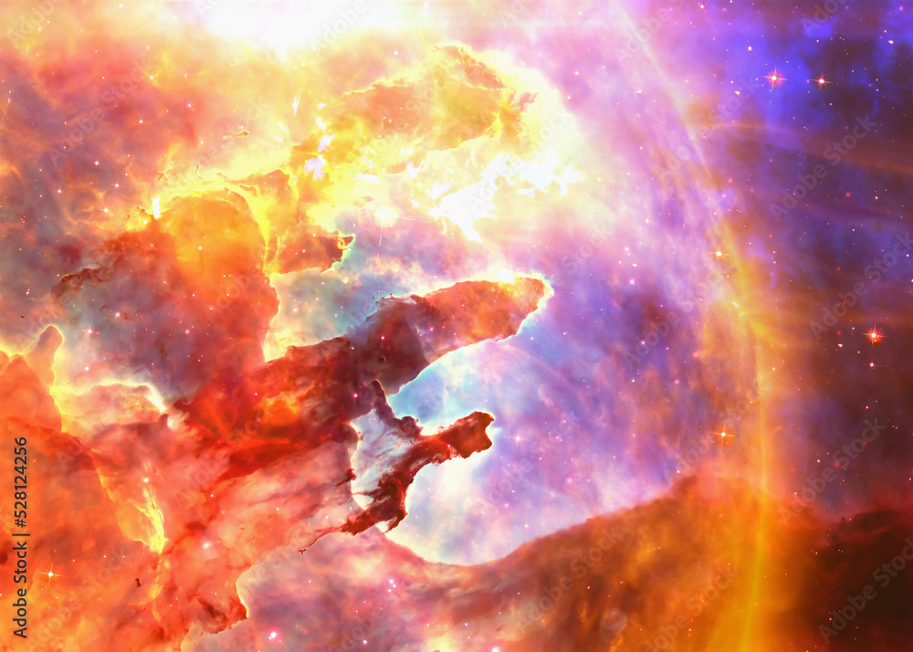 Somewhere in deep space. Pillars of creation destroying of explosion of