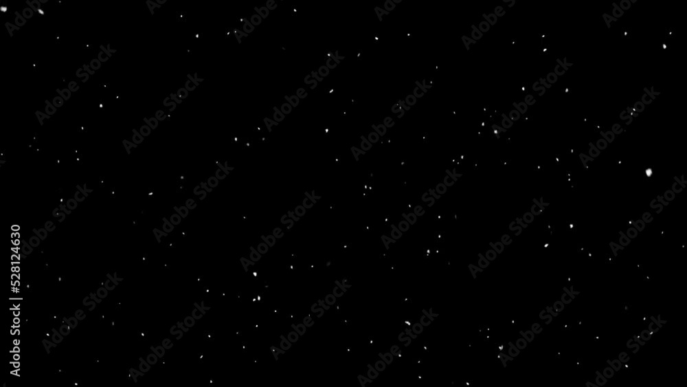 Snow flakes overlay, black background. Winter, slowly falling snow effect