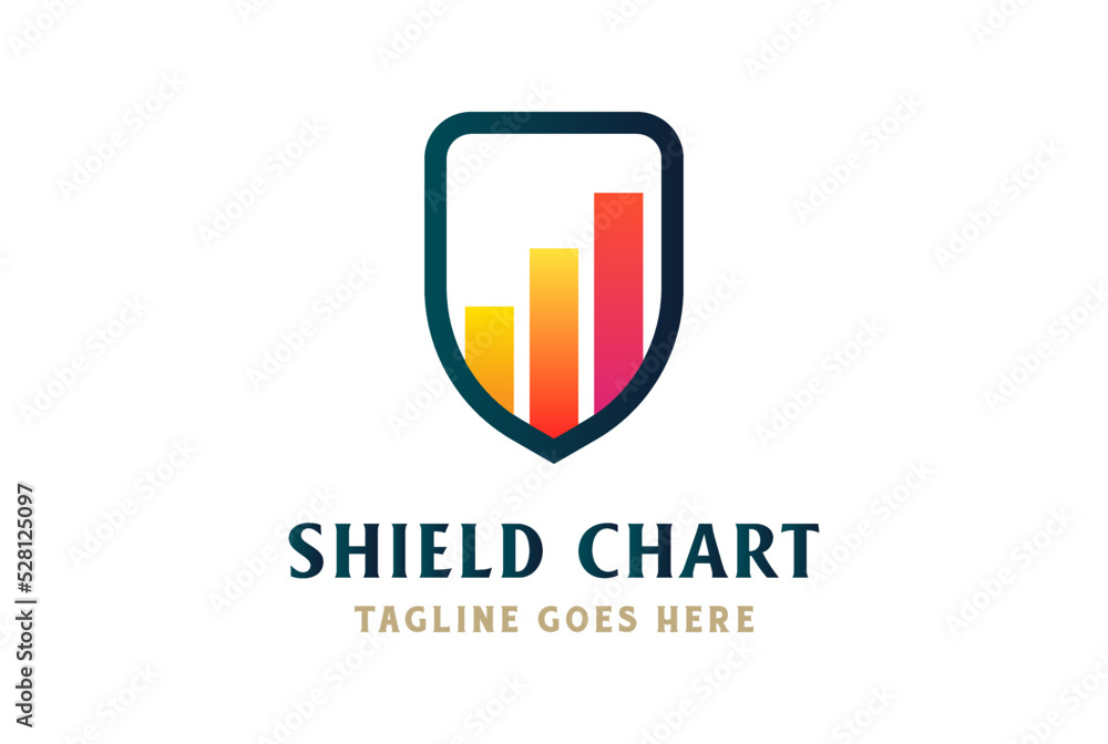 Modern Simple Shield with Diagram Chart for Trading Business Protect Insurance Logo Design Modern Simple Shield with Diagram Chart for Trading Business Protect Insurance Logo Design
