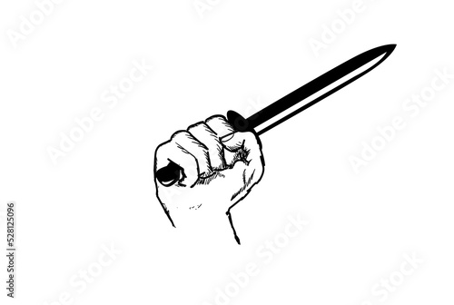 Hand Drawn Sketch Hand Hold Dagger Knife Sword Illustration Vector